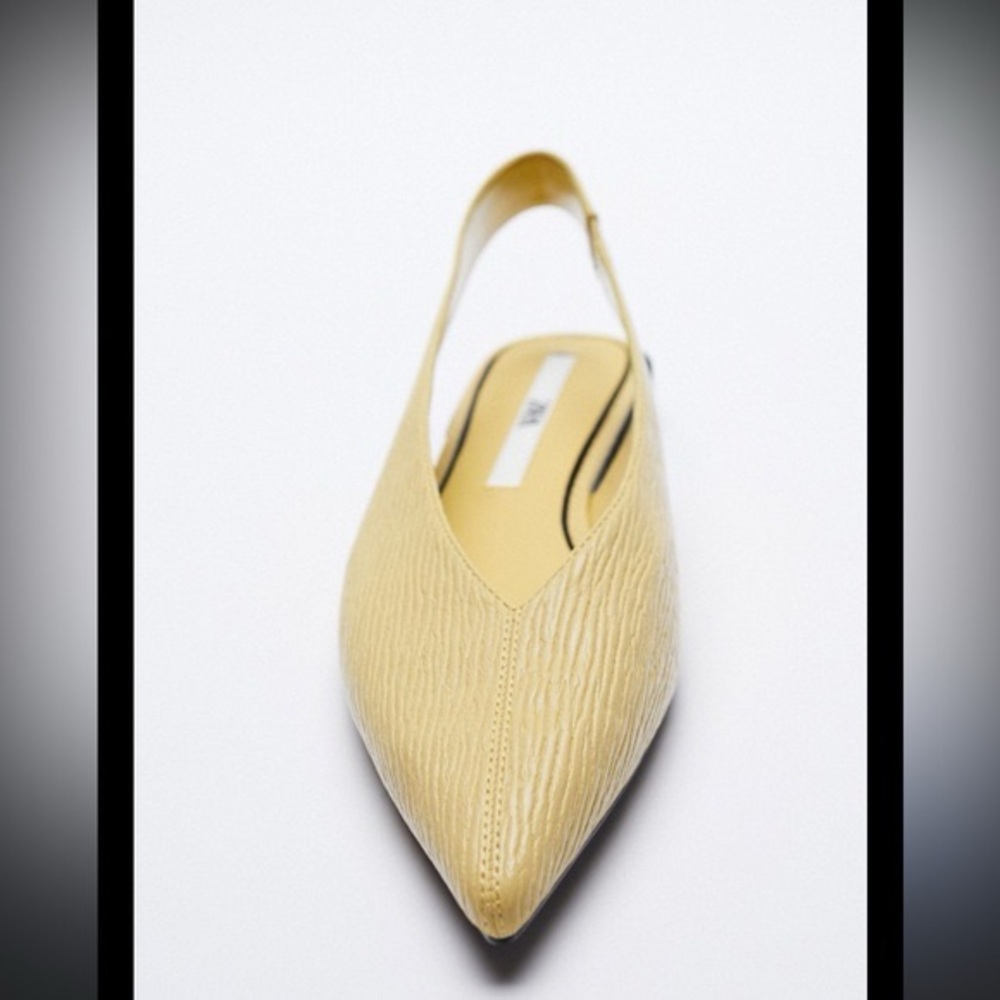 Zara Yellow Pointed Toe Slingback Low Heel Textured Flats Size 7.5 (EU 38) - Picture 10 of 11